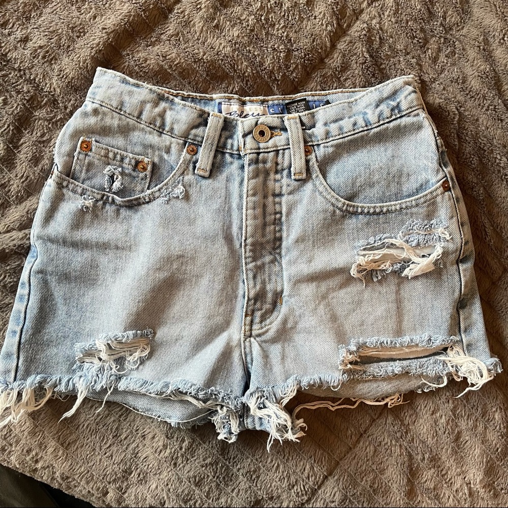 Mid to High Rise Light Wash Distressed Vintage Jean Shorts